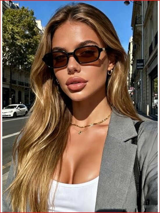 Vintage Retro Rectangle Sunglasses Small Square 90s Fashion UV400 Polycarbonate main image 5